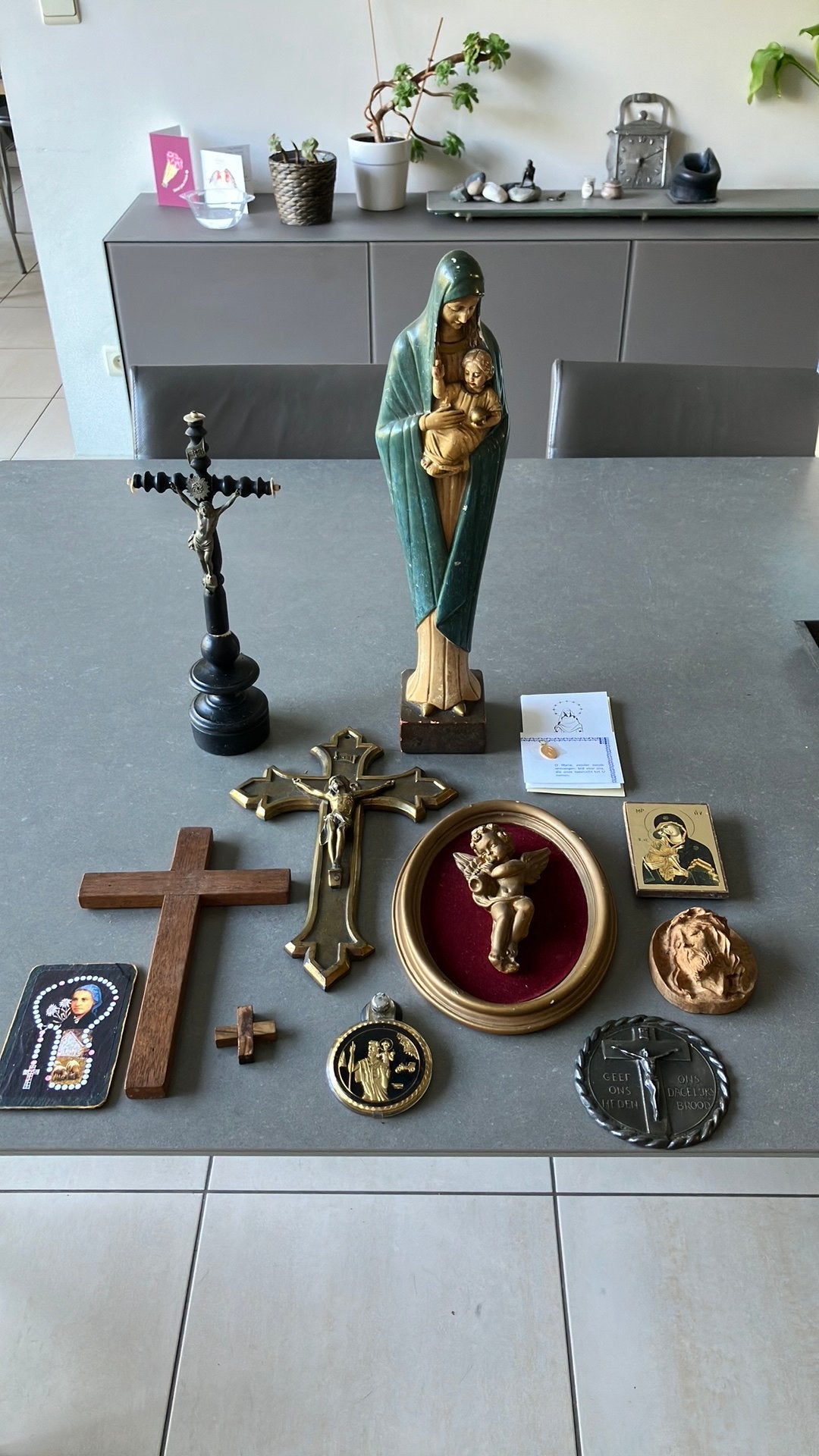 Religieus materiaal waaronder mariabeeld, Antiek en Kunst, Ophalen of Verzenden