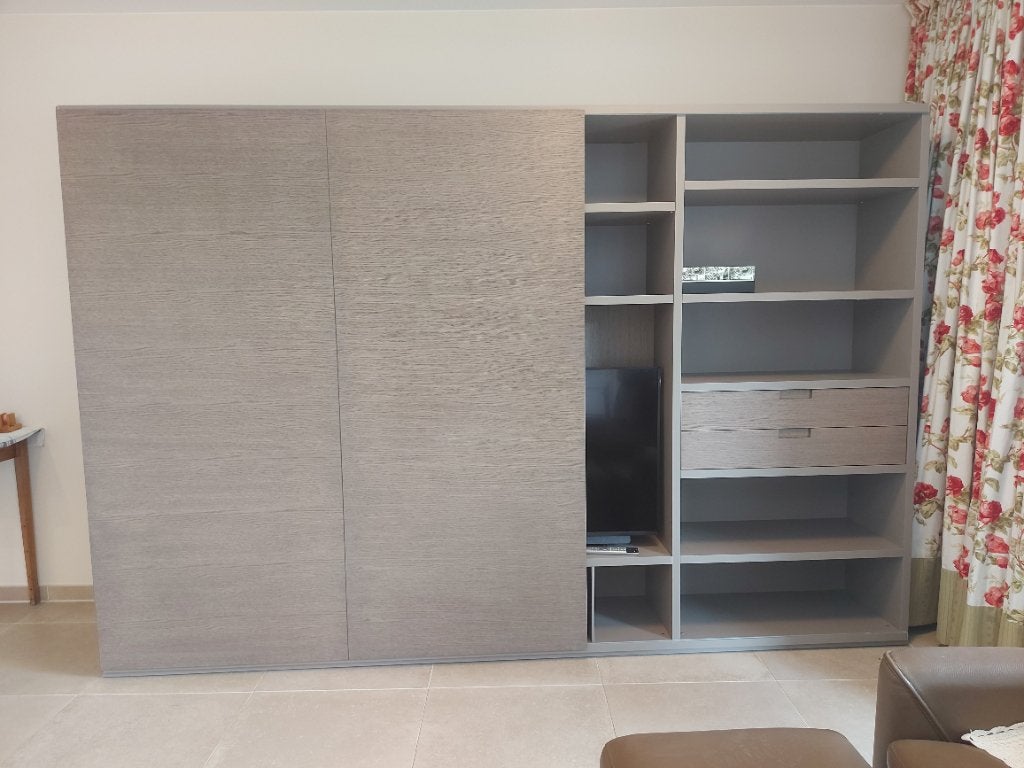 Récent meuble rangement (objets, livres)  et  TV 120 cm., 25 à 50 cm, 200 cm ou plus, Comme neuf, Contemporain