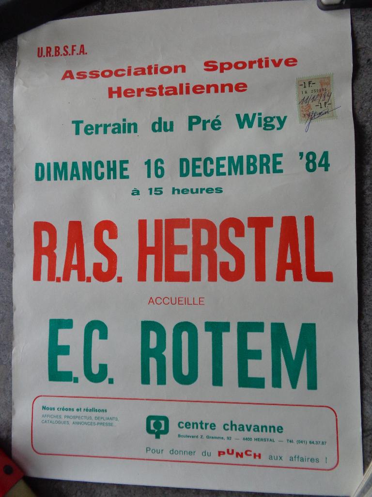 Vintage voetbalposter van AS Herstal-Rotem, Ophalen