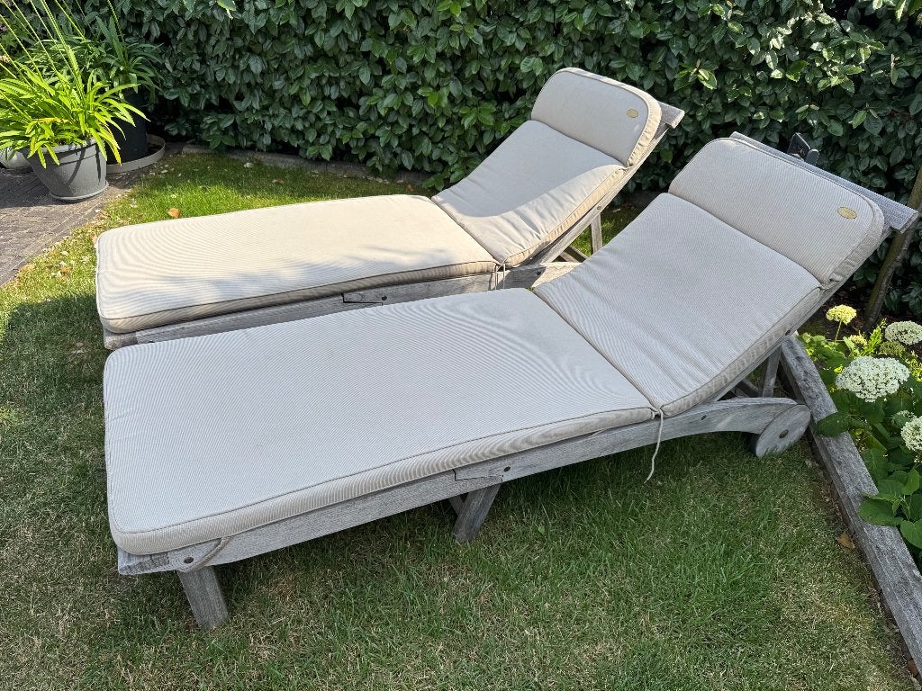 ligzetels tuin in teak, Ophalen, Gebruikt
