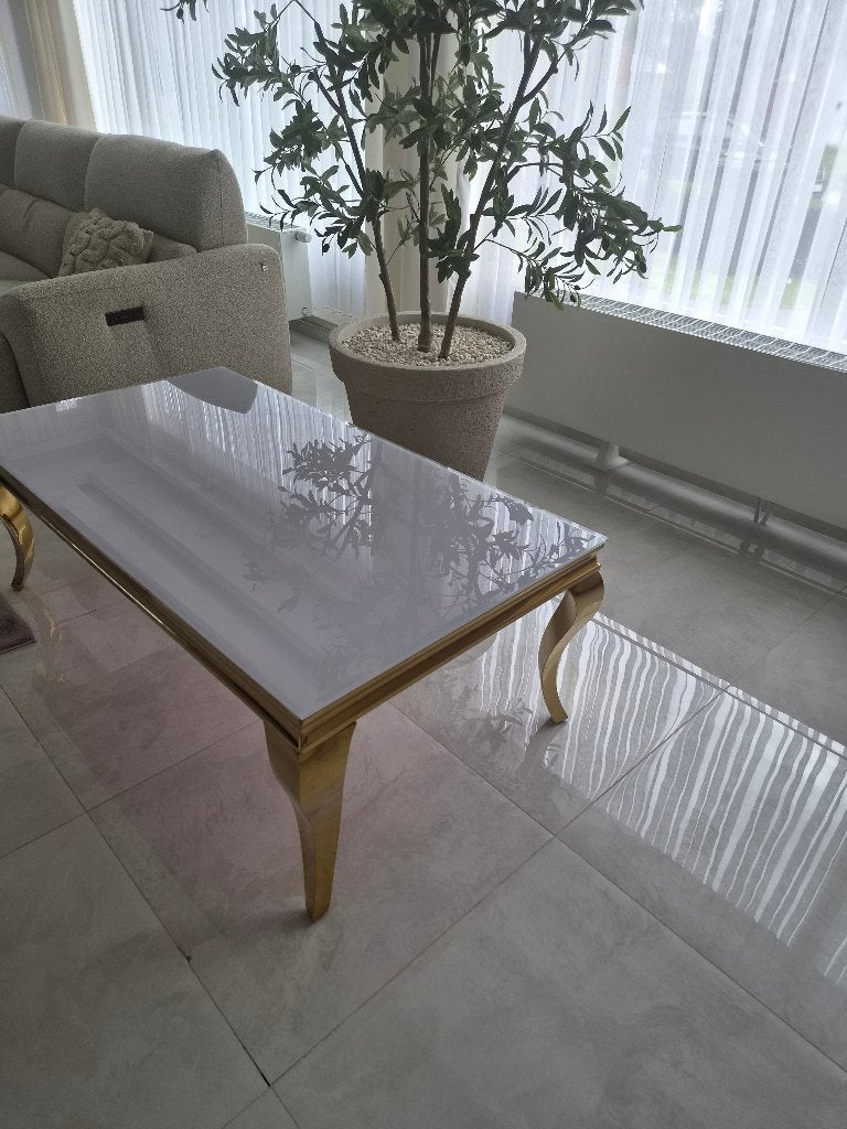 Gouden salontafel, Huis en Inrichting, Ophalen, Gebruikt, Glas, 50 – 75