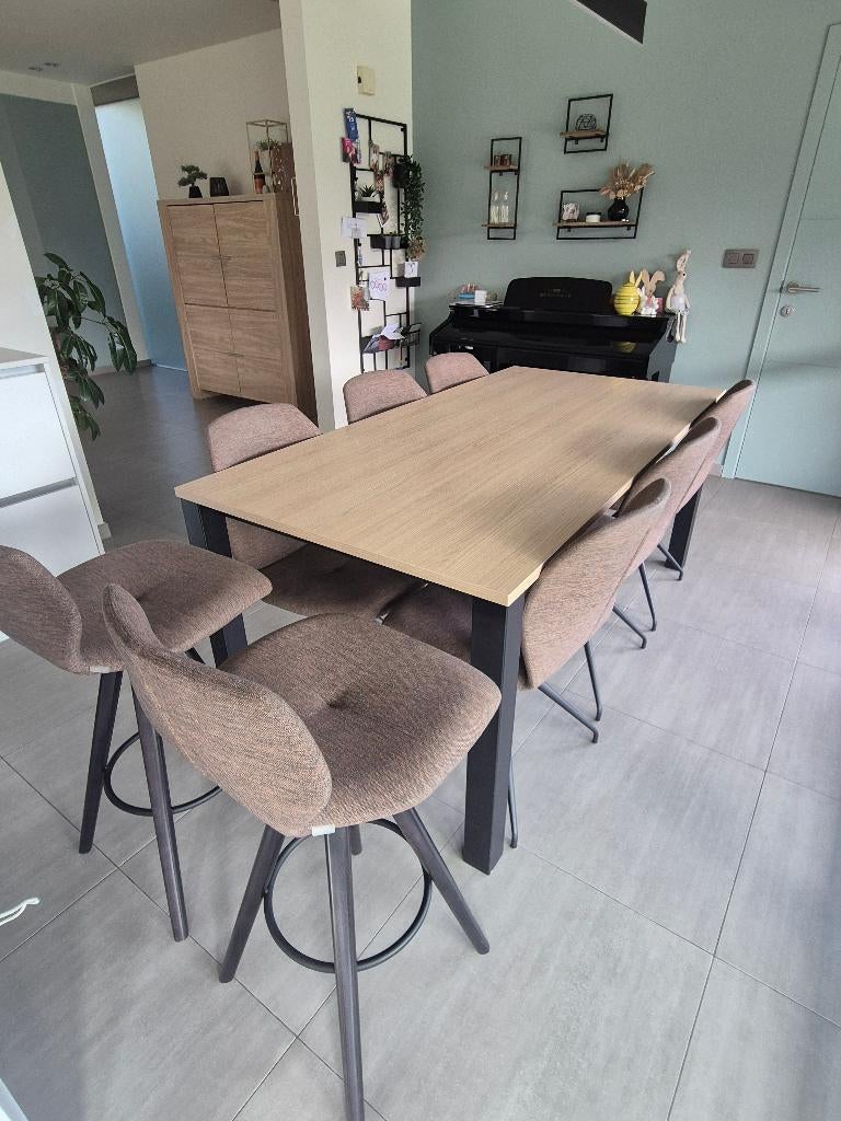 Moderne tafel, 6 stoelen, 2 krukken (hoogwaardig), Huis en Inrichting, Tafels | Eettafels, Ophalen, Modern, hoogwaardig, 50 tot 100 cm