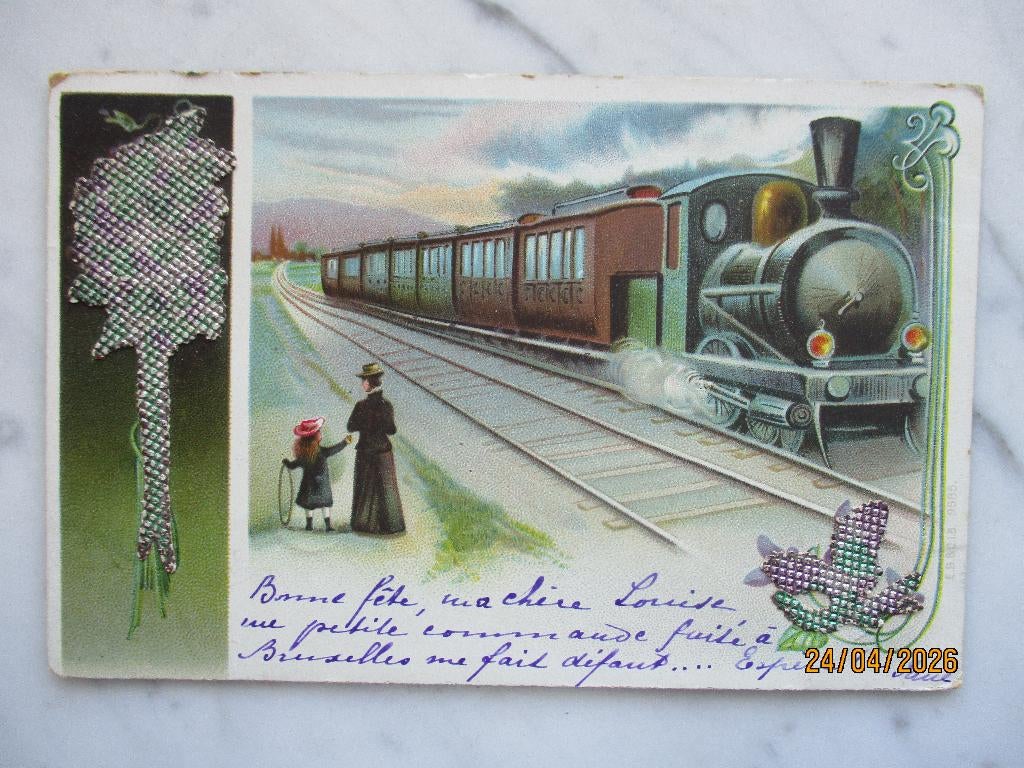 stoomtrein vrouw kindje met hoepel  1908, Verzenden, Voor 1920, Gelopen, Voertuig
