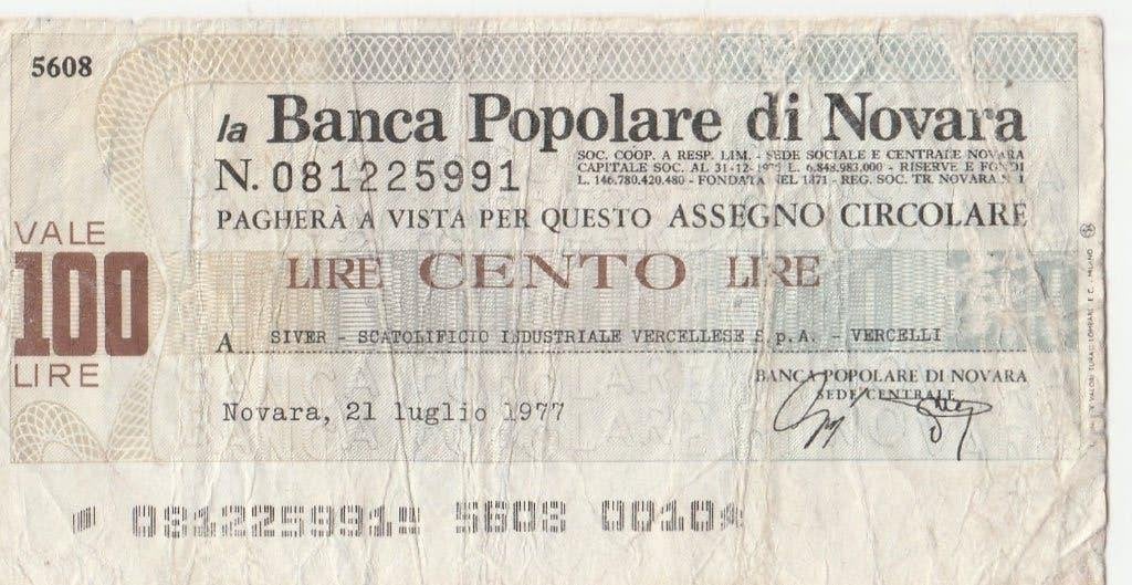2 Mini-cheques van 100 lire 1976- 1977, Ophalen of Verzenden, Italië, Los biljet