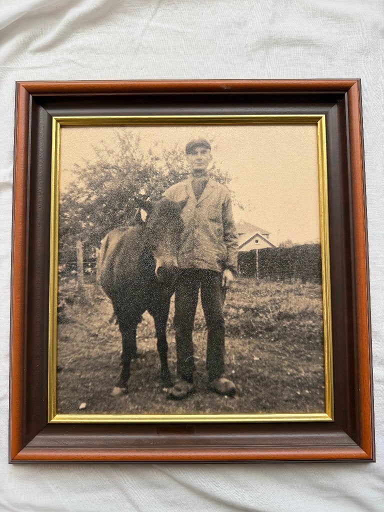 Schilderij 'boer met 2 paarden' van Leon Engelen, Antiquités & Art, Enlèvement, Classique, Encadré, Animaux