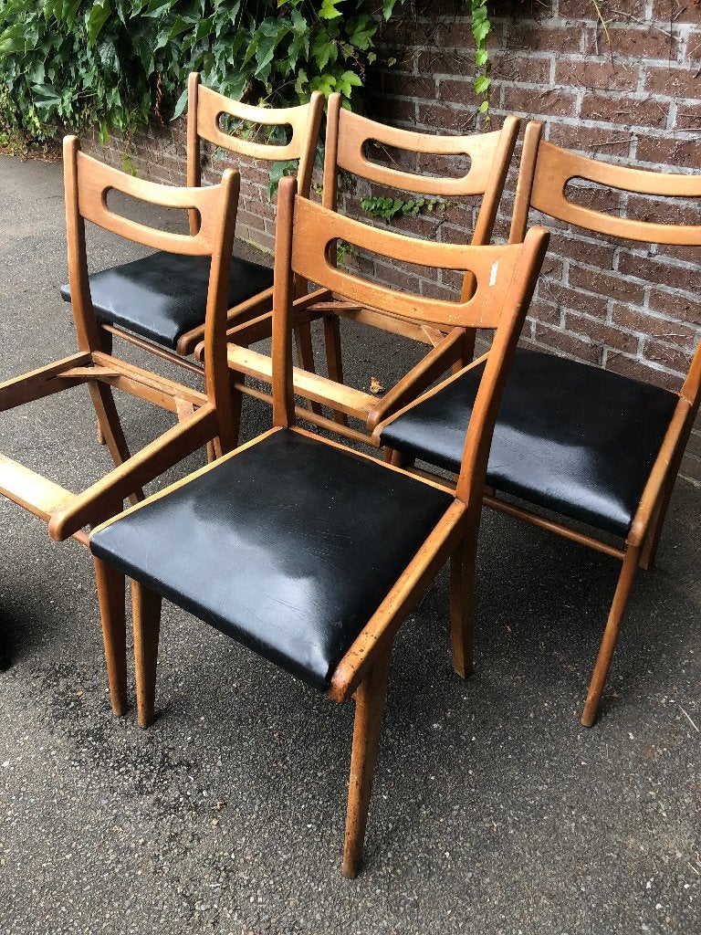 5 vintage midcentury Scandinavisch stoelen voor restauratie, Ophalen, Gebruikt, Hout