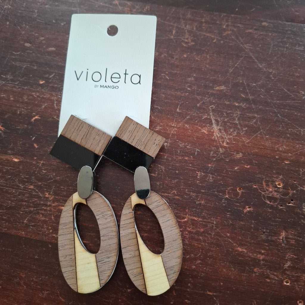 Oorringen Mango bruin/zwart, Handtassen en Accessoires, Ophalen, Overige materialen, Hangers, Bruin