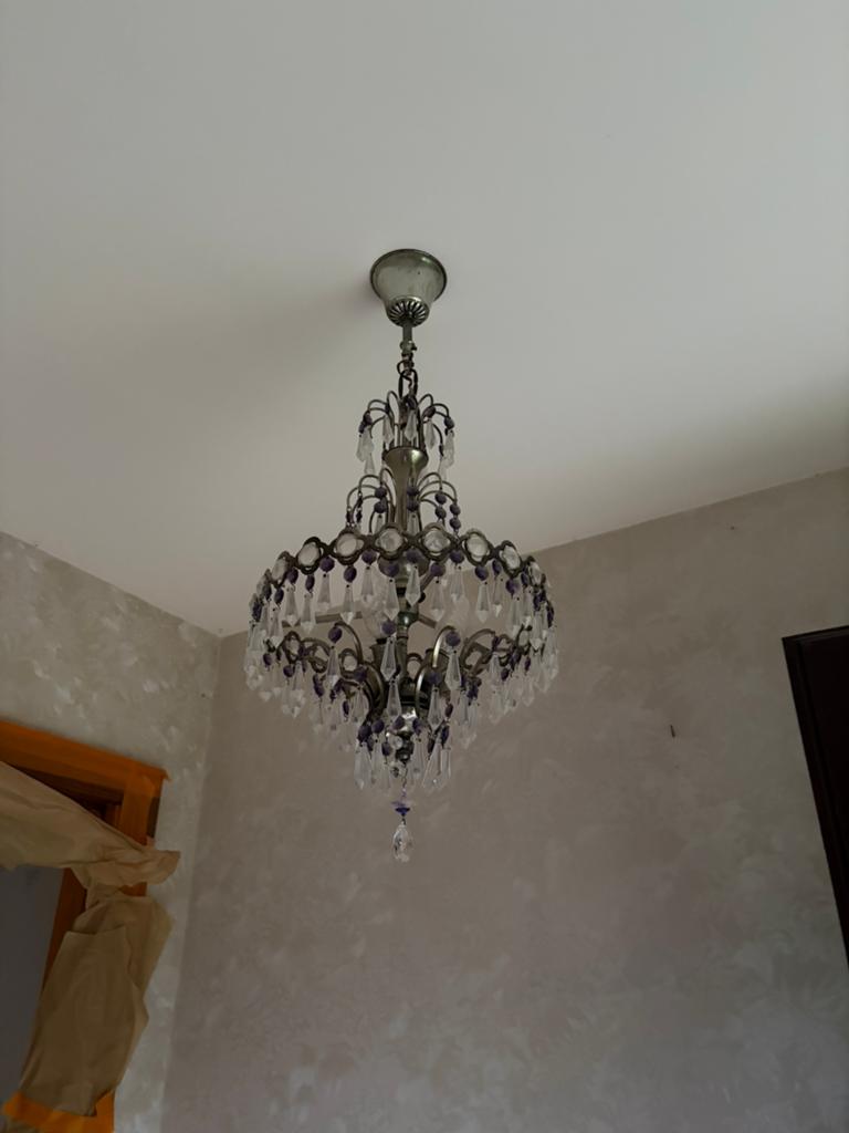 Unieke kroonluchter/plafondlamp met zilveren details, Huis en Inrichting, Lampen | Kroonluchters, Ophalen, Zo goed als nieuw