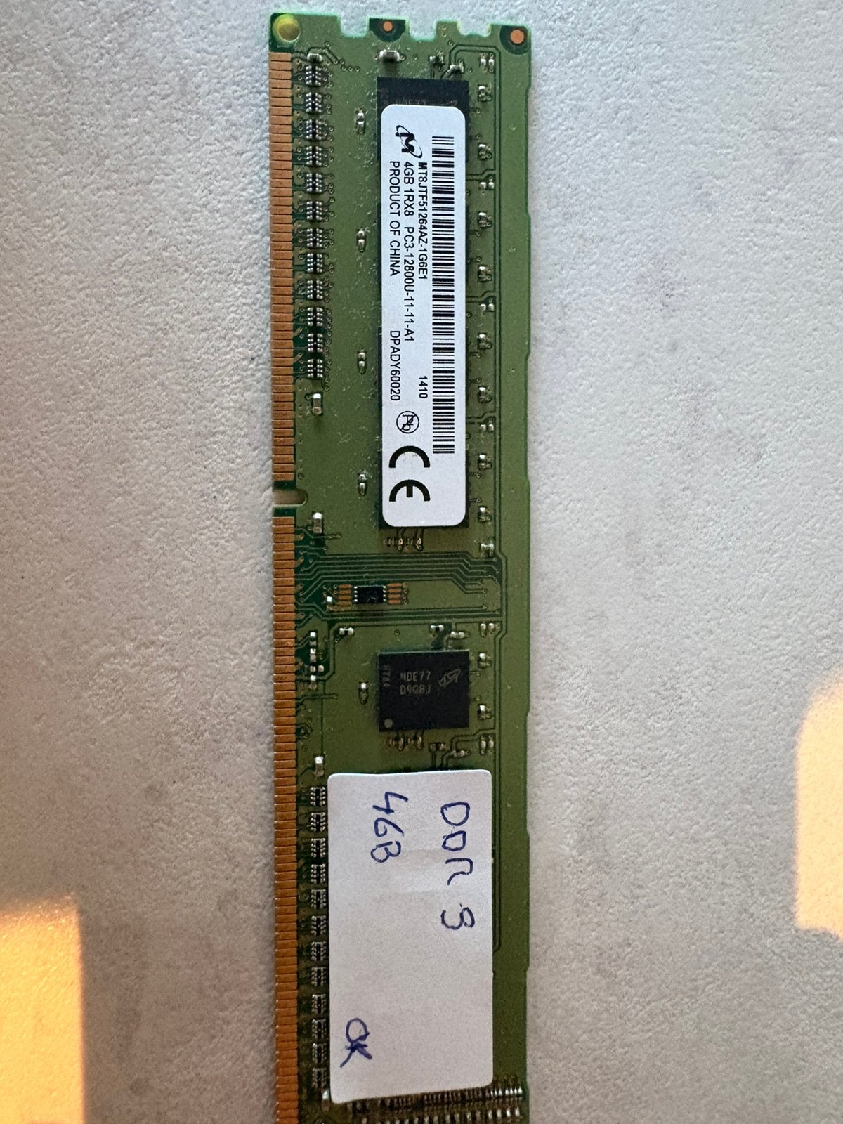 Micron 4GB DDR3 RAM PC3-12800 1600MHz, Computers en Software, RAM geheugen, Ophalen of Verzenden, Zo goed als nieuw, DDR3, Desktop