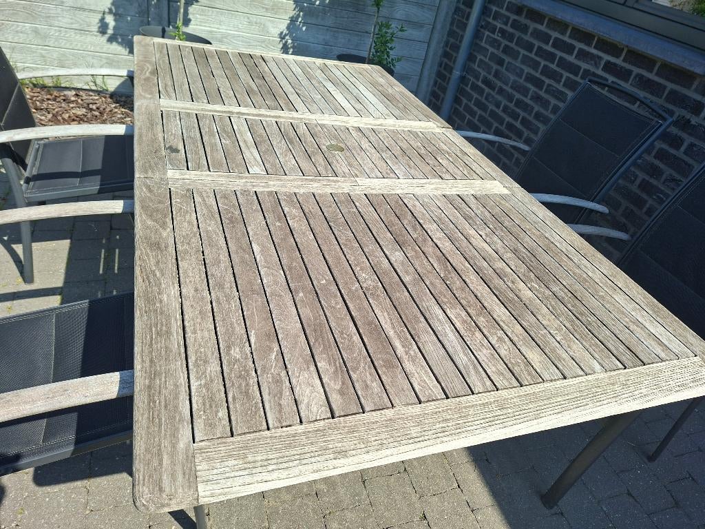 Tuinset + 8 stoelen, Ophalen, Gebruikt, Eettafel, Hardhout