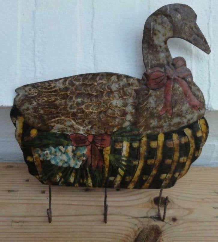 Verweerd metalen gans/ eend kapstokje, oude look, PASEN, Ophalen of Verzenden
