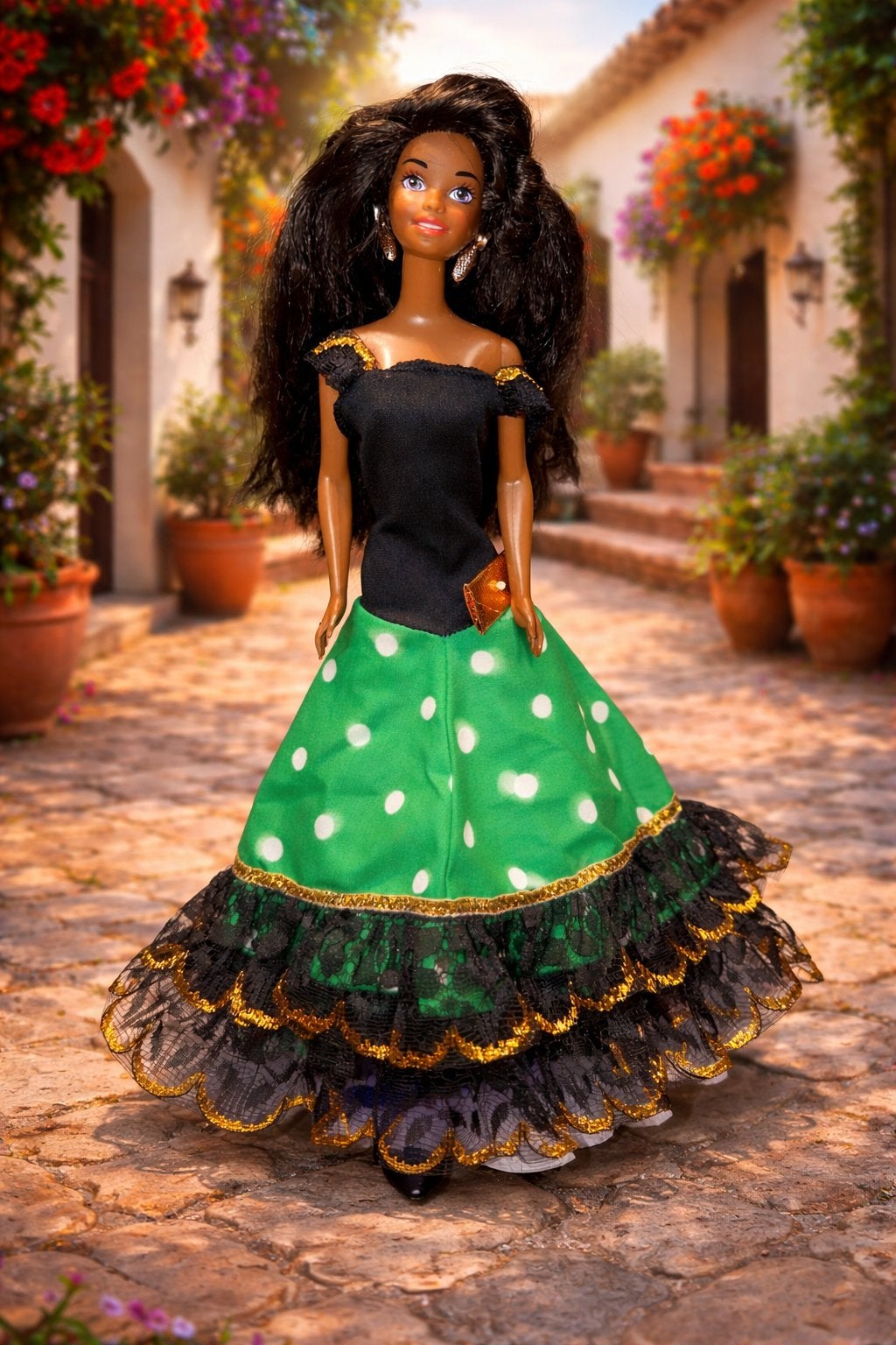 Vintage Barbie Teresa in feestjurk  ’90 – groene stippenjurk, Kinderen en Baby's, Speelgoed | Poppen, Ophalen of Verzenden, Gebruikt