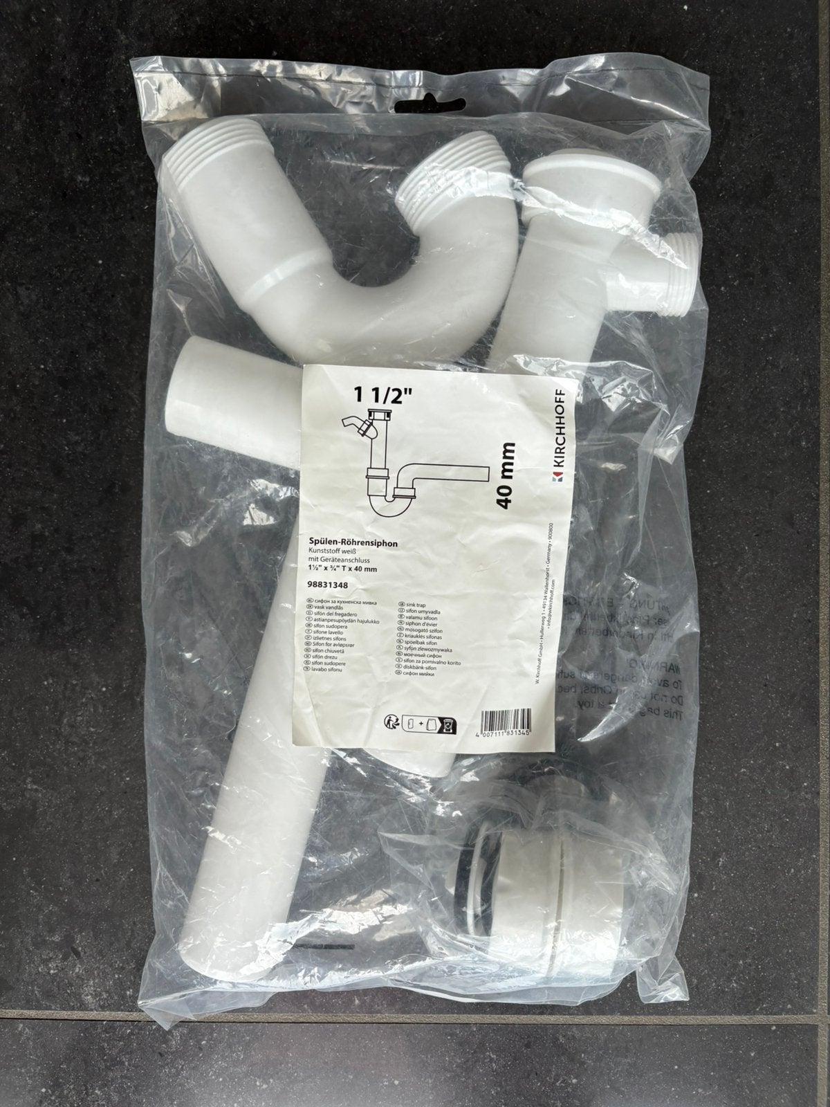 Siphon de cuisine KIRCHHOFF 40mm, Ophalen, Nieuw, Overige materialen, Minder dan 4 cm