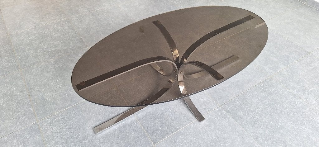 Ovale glazen salontafel, Ophalen, Gebruikt, 100 tot 150 cm, Seventies