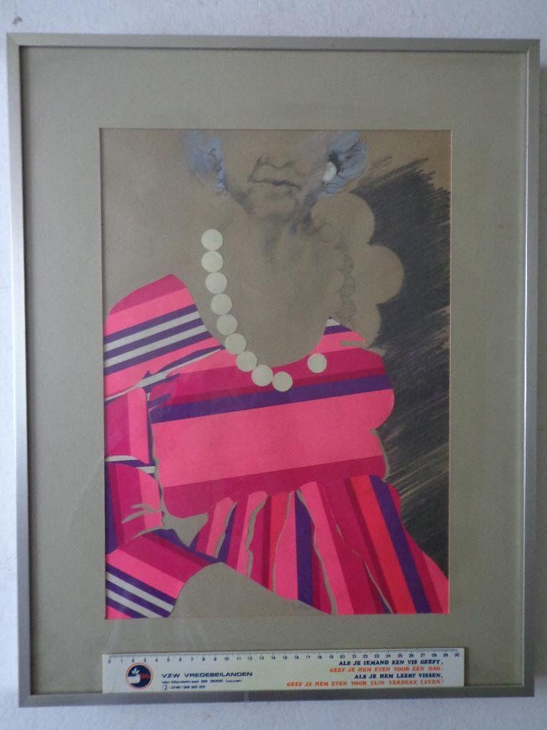 Museumkwaliteit collage Kaye Regelski "vrouw met parels", Antiek en Kunst, Kunst | Overige Kunst, Ophalen