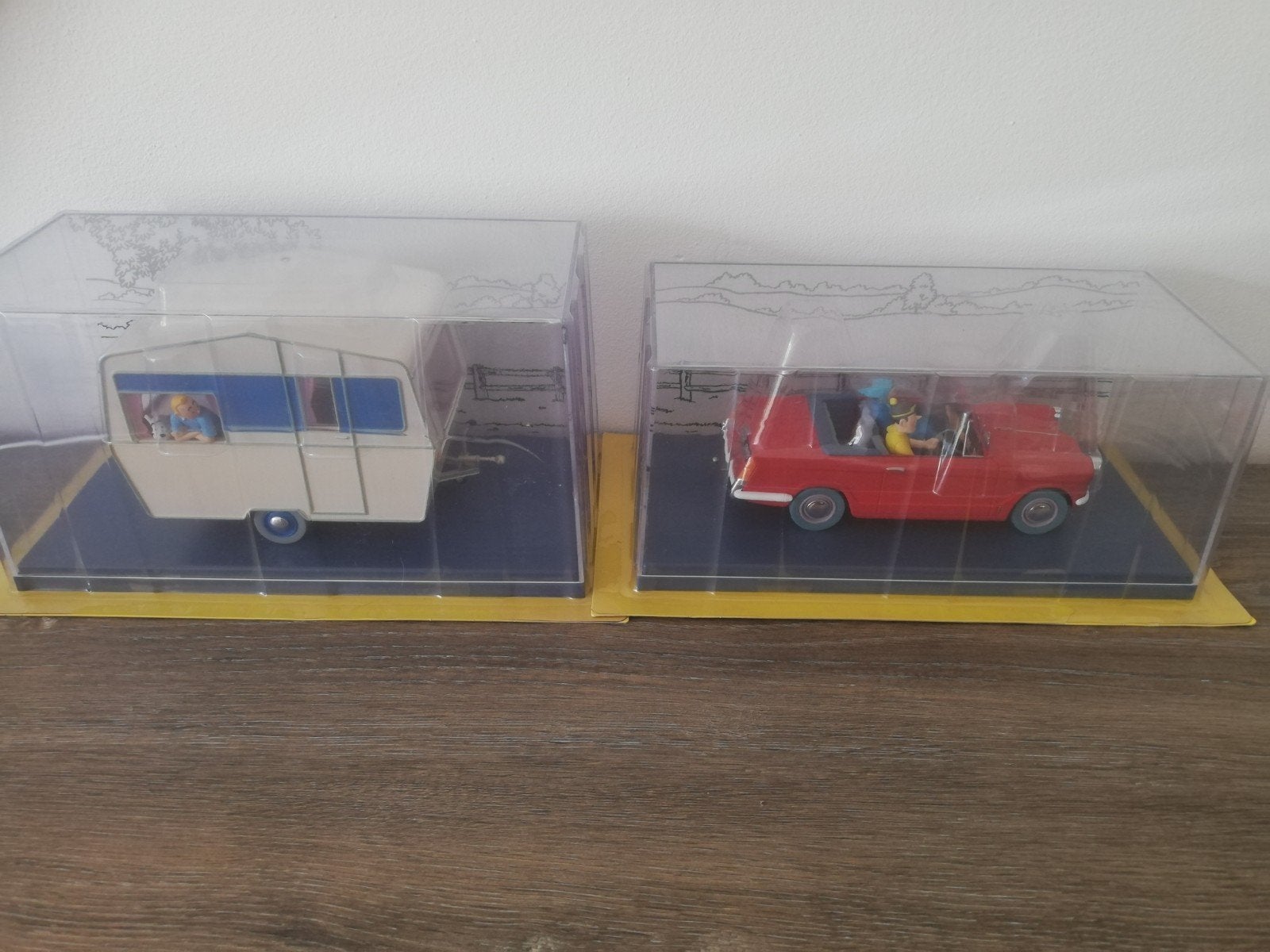 Kuifje auto 1/24 de cabriolet + de caravan, Ophalen of Verzenden, Kuifje