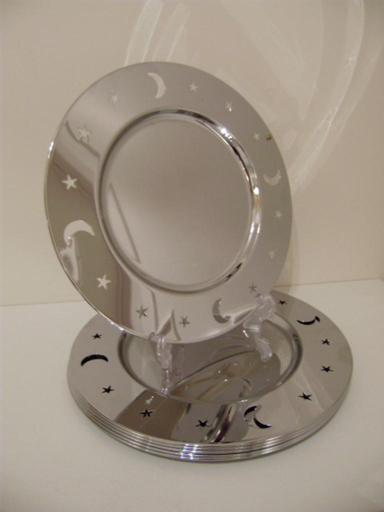 6x Chroom onderzetborden in >>> ALESSI stijl <<<, Ophalen, Zo goed als nieuw, Overige materialen, Bord(en)