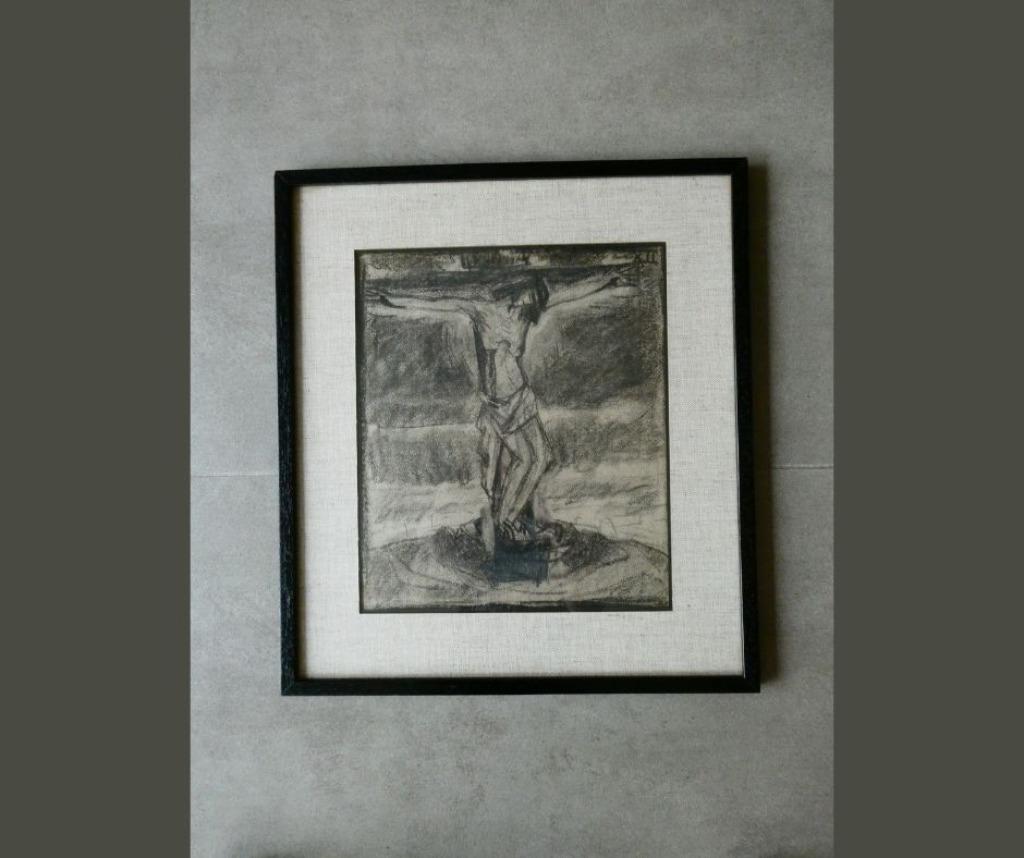 Houtskool tekening Jezus aan kruis, Antiek en Kunst, Ophalen of Verzenden