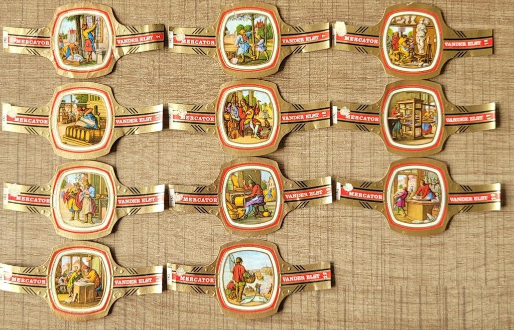 11 oude sigarenbandjes: Oude ambachten reeks 1, Ophalen of Verzenden, Gebruikt, Sigarenbandjes