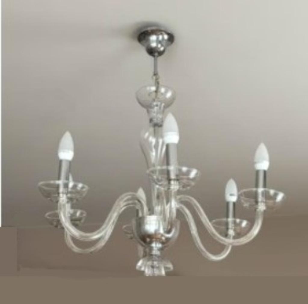 Kroonluchter in Murano-stijl, Huis en Inrichting, Lampen | Kroonluchters, Zo goed als nieuw, Glas, Metaal, Ophalen of Verzenden