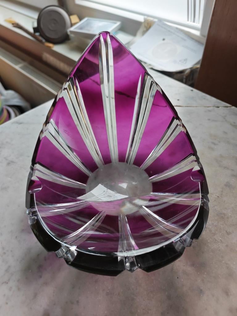 Vide Poche Cendrier Cristal Soufflé Taillé En Overlay, Antiquités & Art, Enlèvement