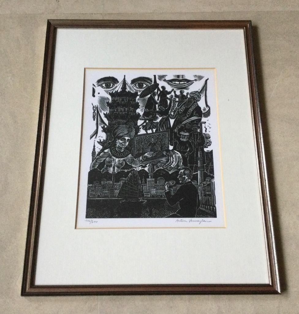 Oosterse georiënteerde gesigneerde grafiek Antoon Vermeylen, Antiek en Kunst, Kunst | Etsen en Gravures, Ophalen of Verzenden