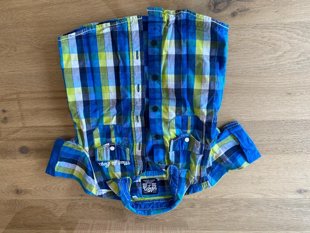 c&a blauw geel gestreept hemd met korte mouwen maat 104 - BD, Enfants & Bébés, Vêtements enfant | Taille 104, Comme neuf, Garçon