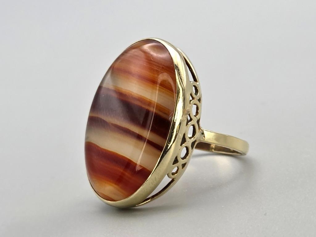 Bague vintage en or avec agate rayée. 2025/563., Bijoux, Sacs & Beauté, Bagues, Autres couleurs, 18 à 19, Femme ou Homme, Comme neuf