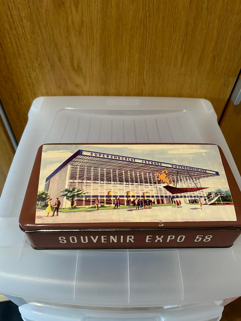 Boîte en métal souvenir Expo 58 superchocolat Jacques, Enlèvement ou Envoi