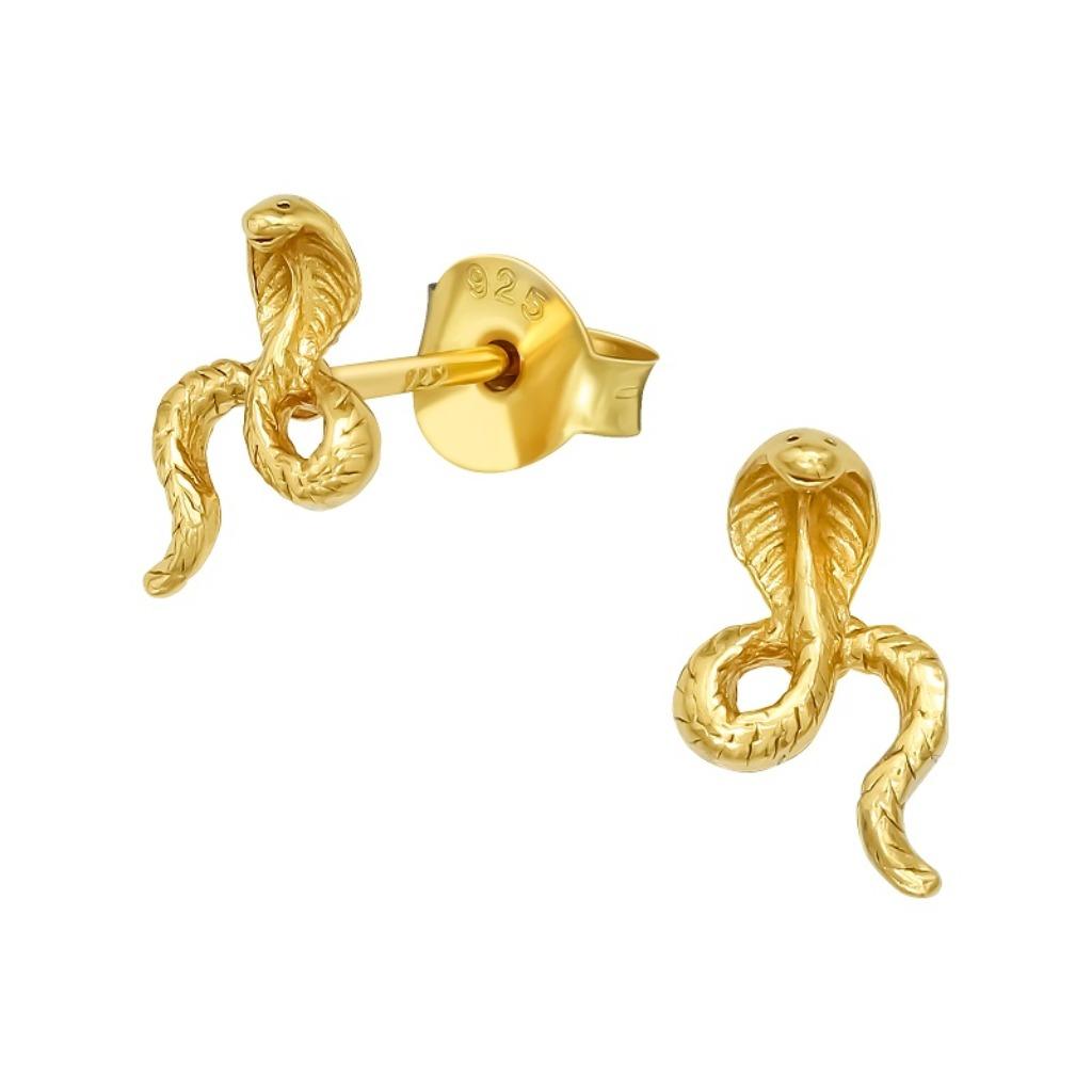 Verguld zilveren oorbellen cobra slang, Nieuw, Ophalen of Verzenden, Knopjes of Stekers, Goud