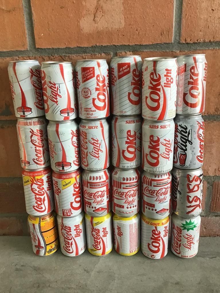 Coca-Cola 24 verschillende cola light blikjes verschillende, Ophalen of Verzenden, Gebruikt, Verpakking