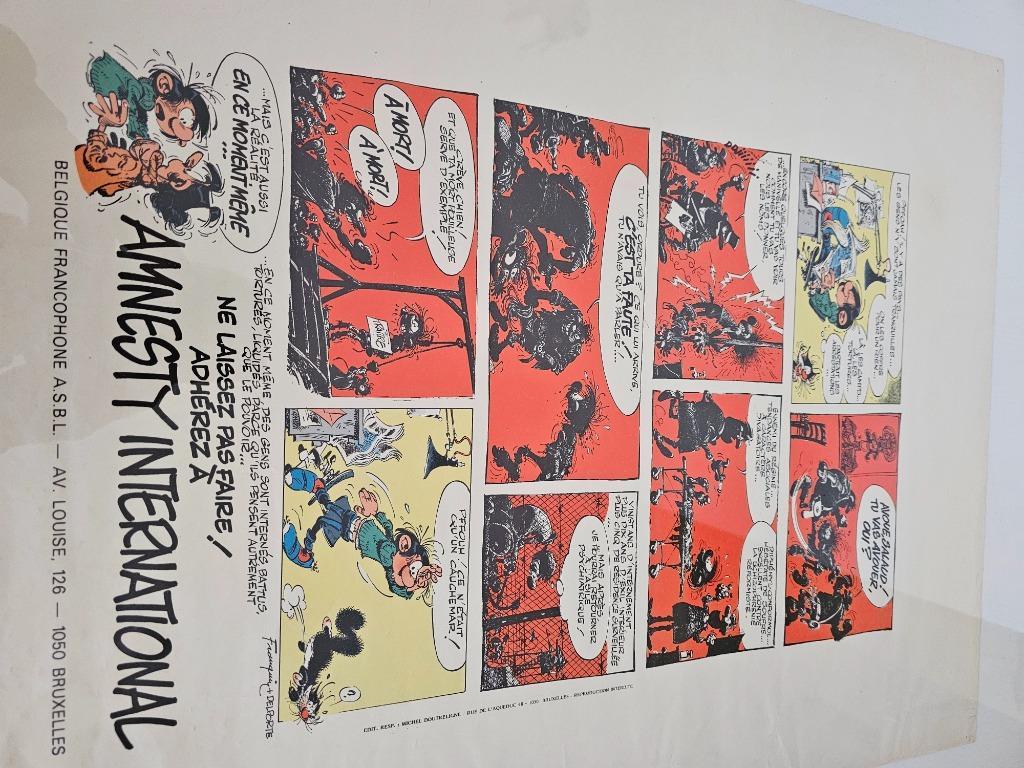 Affiche André FRANQUIN - Gaston. Amnesty International., Ophalen of Verzenden