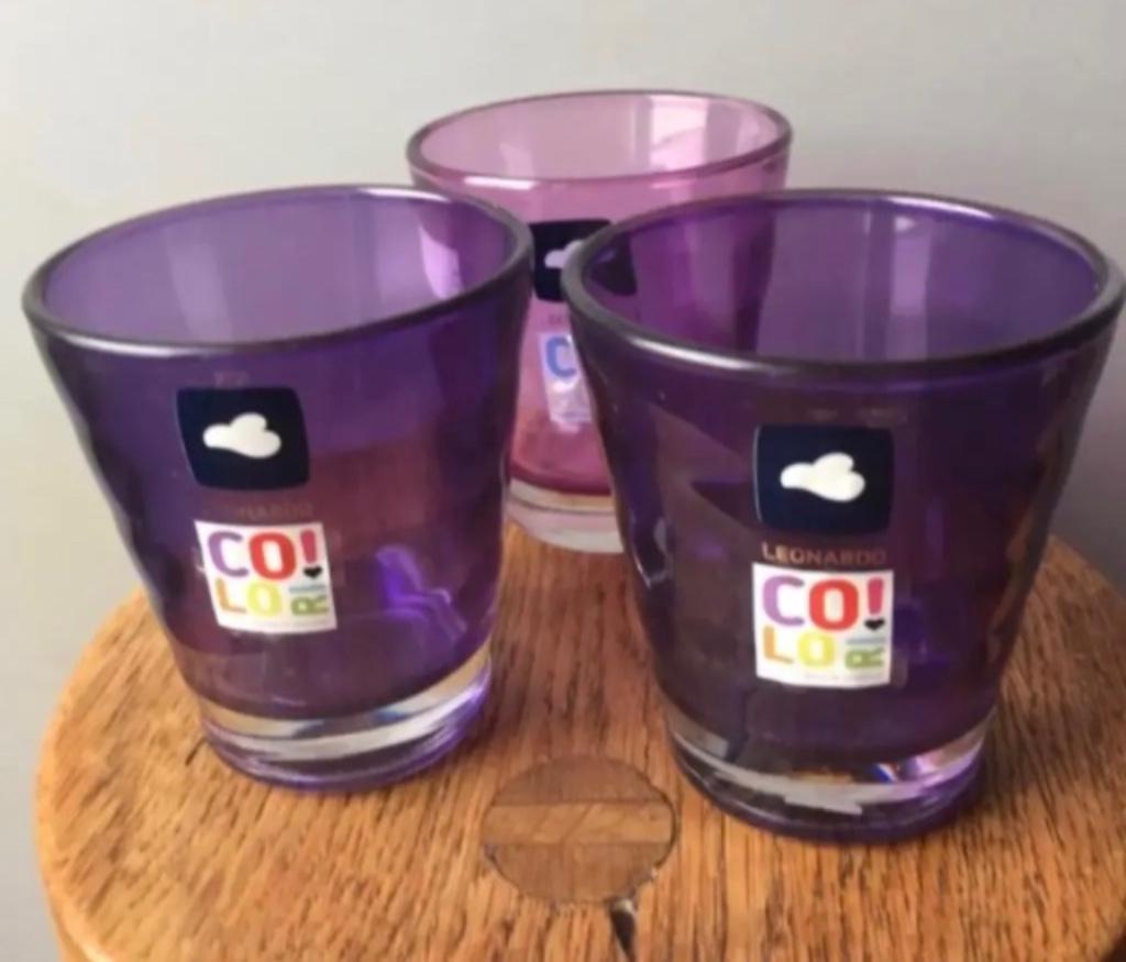 3 nieuwe glazen “Leonardo” Colori paars/fuchsia, Overige materialen, Rond, Nieuw, Ophalen of Verzenden