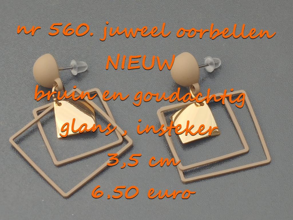 560. Juweel : oorbellen , NIEUW , verzending inbegrepen, Handtassen en Accessoires, Oorbellen, Overige materialen, Bruin, Verzenden