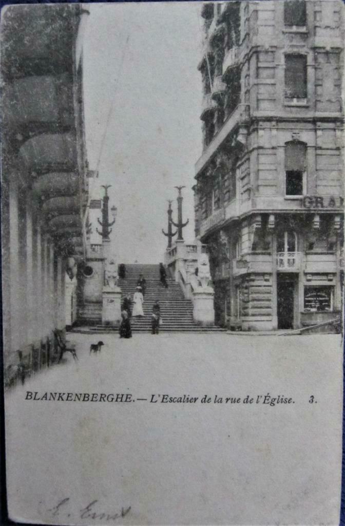 POSTKAART- BLANKENBERGE, DE TRAPPEN NAAR HET STRAND- 1919, Ophalen of Verzenden, Voor 1920, Gelopen, West-Vlaanderen