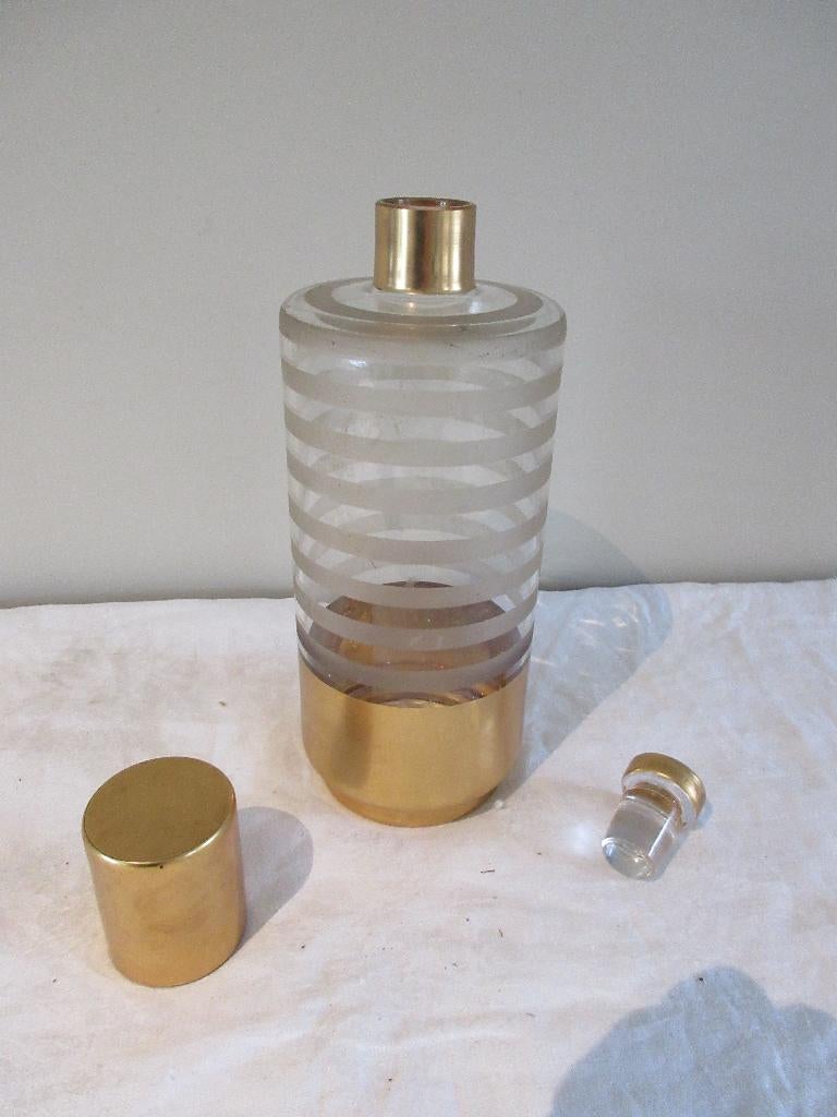 Prachtige oude glazen fles met vergulde decoratie vintage, Antiek en Kunst, Ophalen