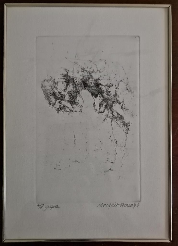 Margriet Oomen – Gesprek - ets - gesigneerd genummerd 4/8 In, Antiek en Kunst, Ophalen of Verzenden