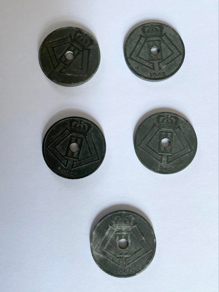 5 pièces de 25 centimes - Belgique - 1942 à 1946, Enlèvement ou Envoi