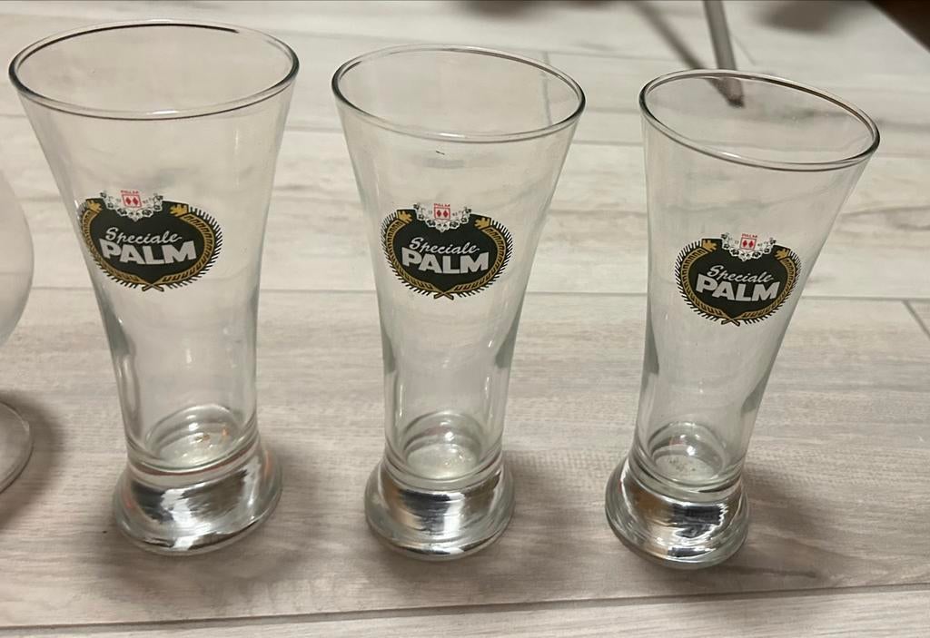 7 bierglazen Palm: 3 fluitjes en 4 bolletjes, Ophalen of Verzenden, Gebruikt, Bierglas