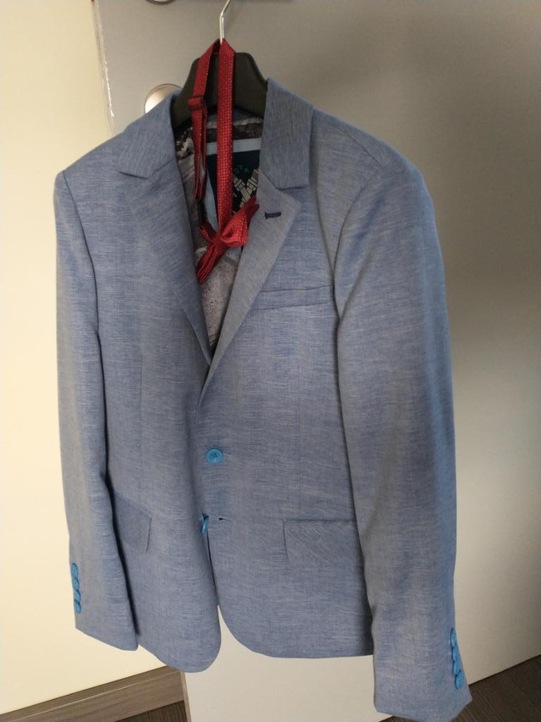 Feest blazer en hemd jongens mt 140, Overhemd of Blouse, Ophalen of Verzenden, Zo goed als nieuw, Jongen