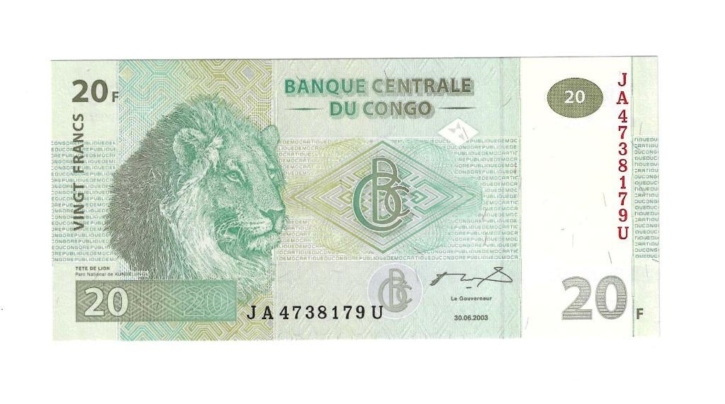 Congo, Democr. Republ., 20 Francs 30/06/2003, UNC., Ophalen of Verzenden, Overige landen, Los biljet