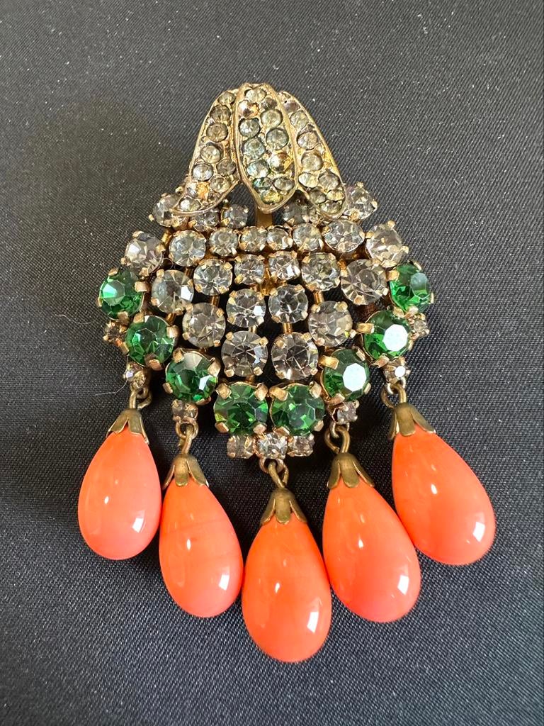 Superbe broche des années 80, strass, en parfait état, Autres couleurs, Comme neuf, 4 à 7 cm, Avec strass