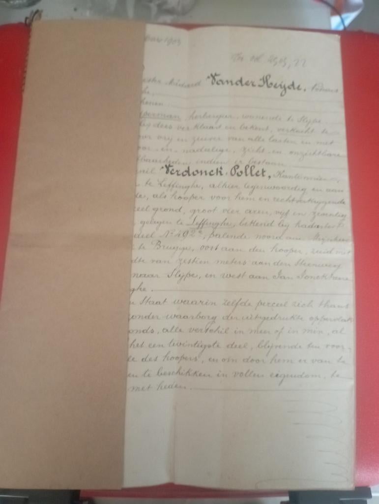 Oude akte 1903 leffinge, Antiek en Kunst, Ophalen of Verzenden