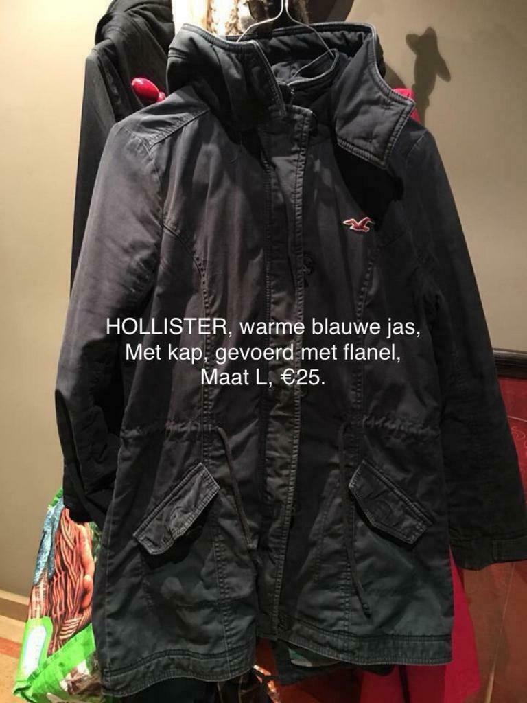 HOLLISTER, warme jas, maat L, Kleding | Dames, Blauw, Maat 42/44 (L), Ophalen of Verzenden, Gedragen