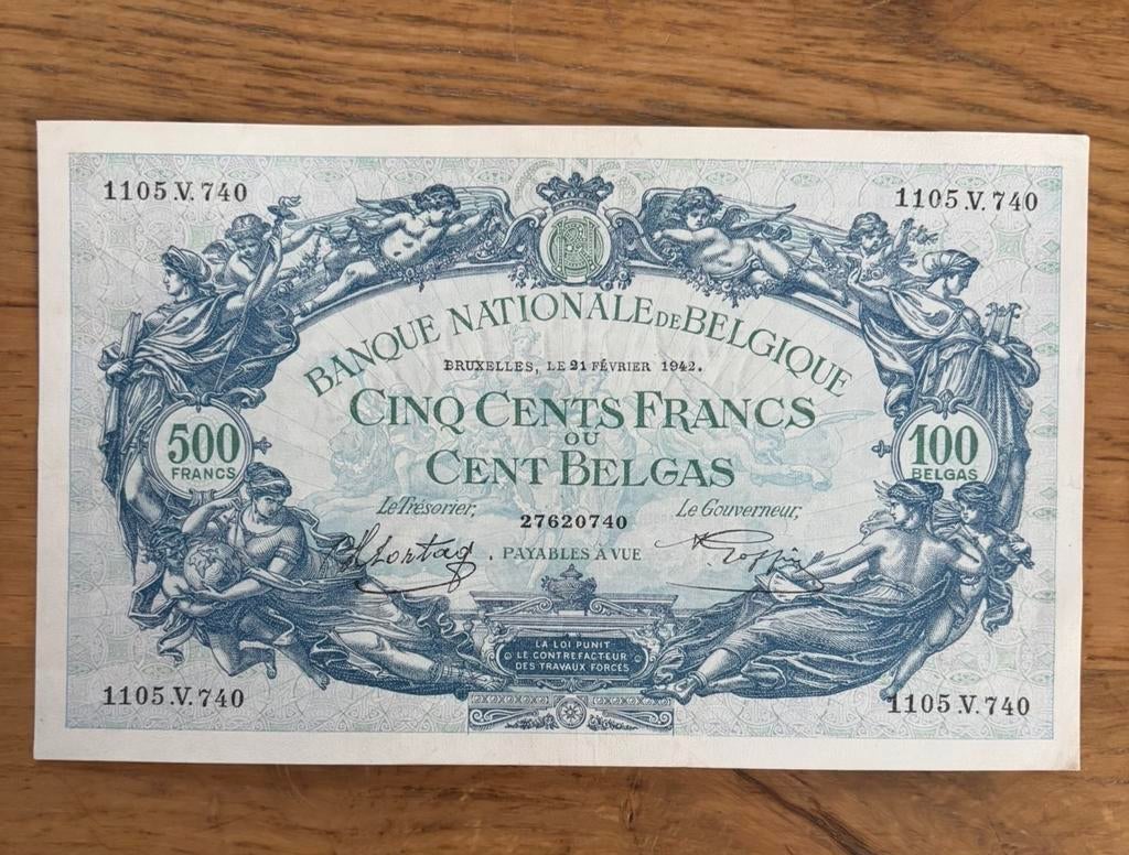 500 Francs 1943! Zeerrr mooi biljet! Verzamelstuk, Ophalen of Verzenden, Los biljet