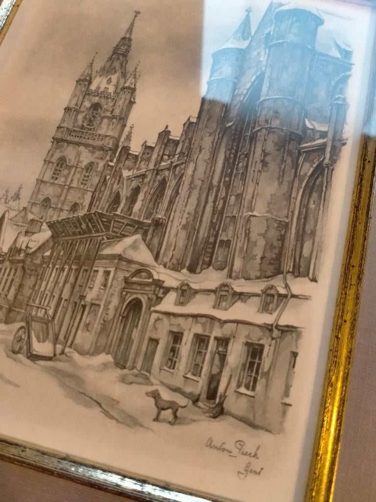 “Anton Pieck – Gent – ingekaderde kunstdruk”, Antiek en Kunst, Ophalen of Verzenden