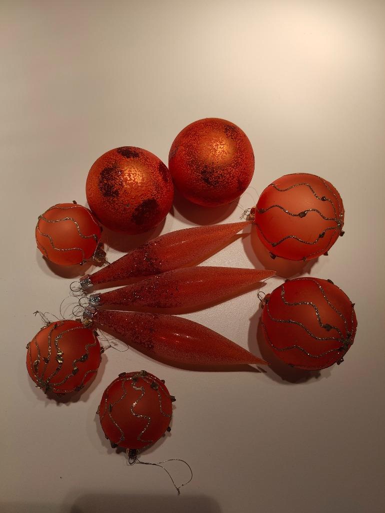 10 glazen kerstballen oranje, Ophalen, Zo goed als nieuw