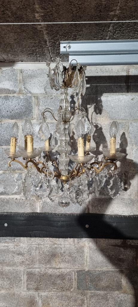Lustre en CRISTAL des années 50 en avec 6 flammes., Enlèvement, Utilisé, VINTAGE EN CRISTAL