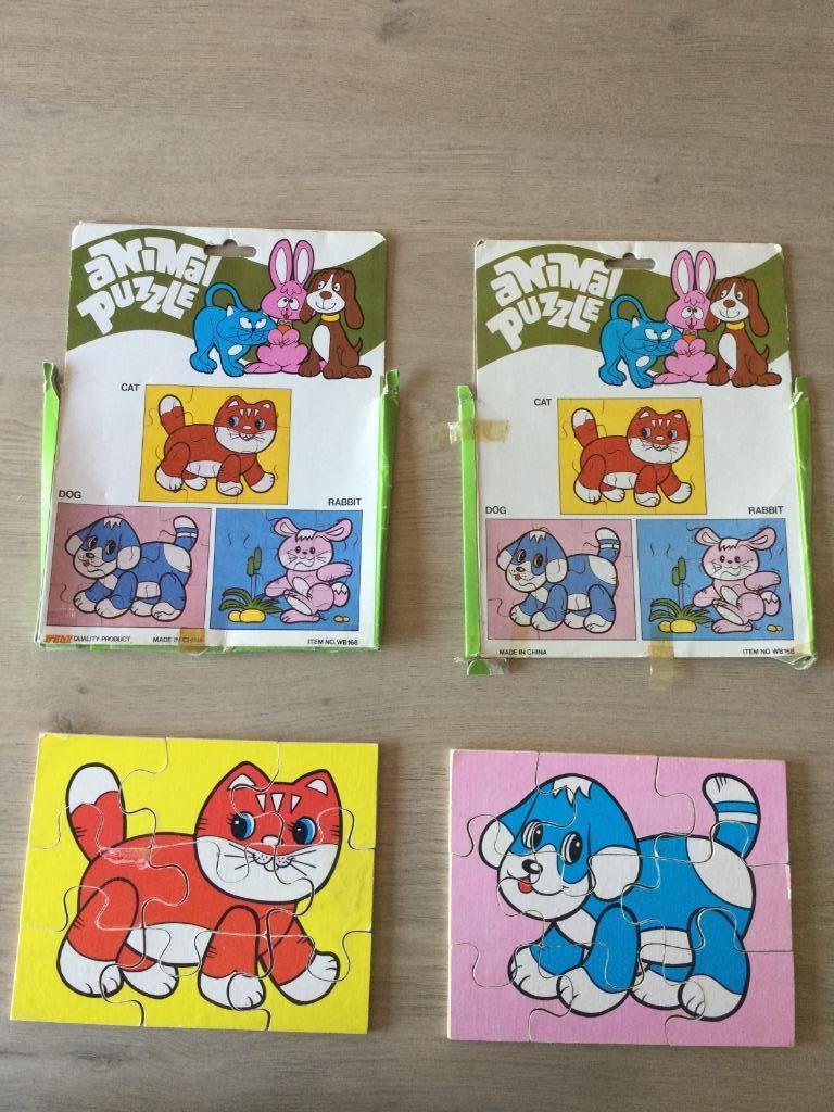 2 Houten puzzels kat en hond - 9 stukjes, Ophalen of Verzenden