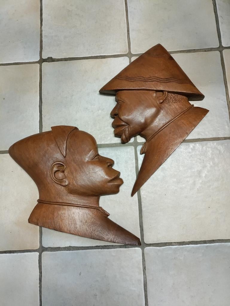 Houten afrikaanse hoofden, Antiek en Kunst, Ophalen of Verzenden
